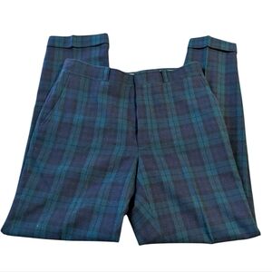 1970s Vintage Pendleton Green Blue Plaid Straight Leg Pants Size 34